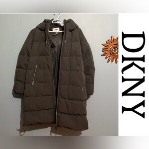 DKNY Women's Gray Puffer Jacket/Coat, Long
